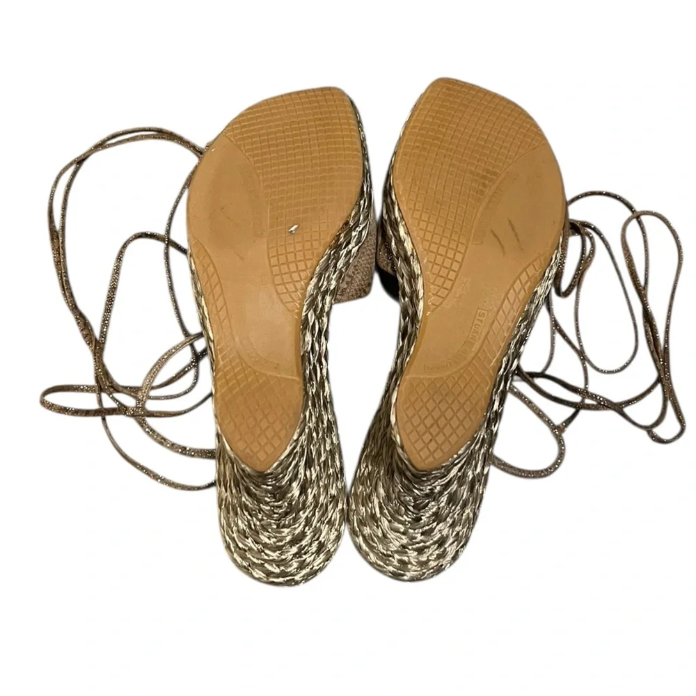 Stuart Weitzman Wishful suede espadrille wedge Nairobi patch bow lace up ankle - Picture 8 of 12